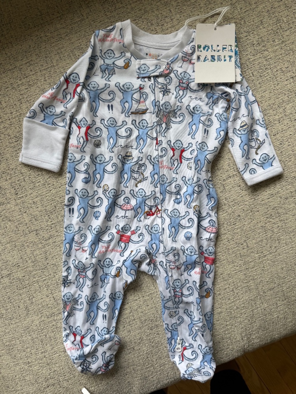 Roller Rabbit Infant The Hamptons Monkey Zipper Footie
